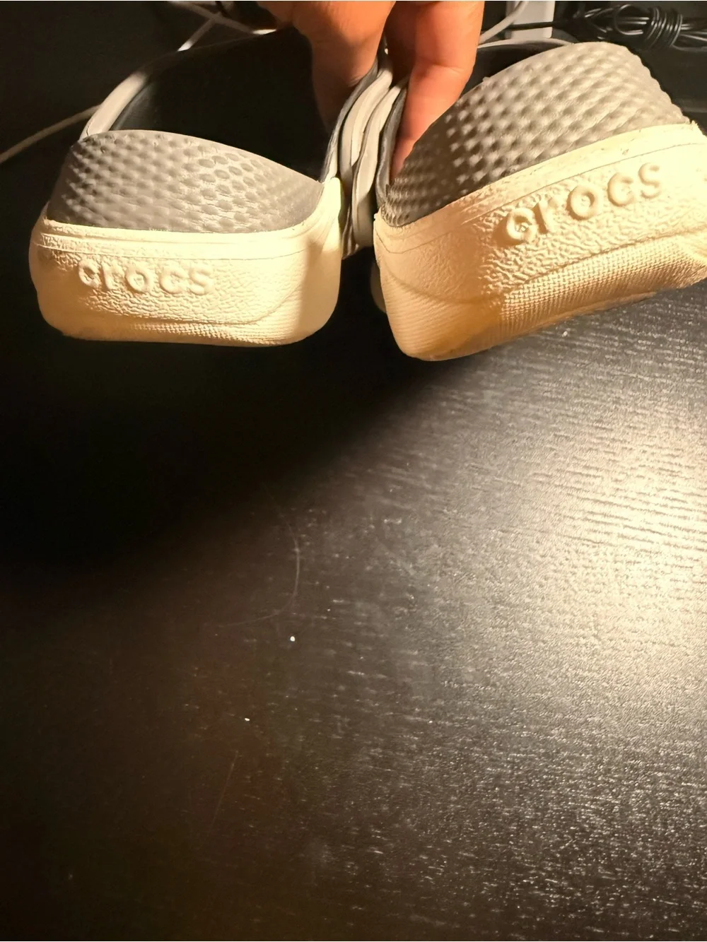 Crocs Clogs J2 Kids LiteRidw Black&Gray - Used - Great Condition .